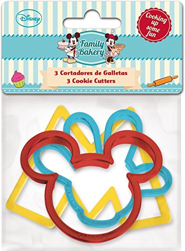 ALMACENESADAN, 0420, Pack 3 cortadores de galletas Disney Mickey Mouse; producto de plástico; libre bpa